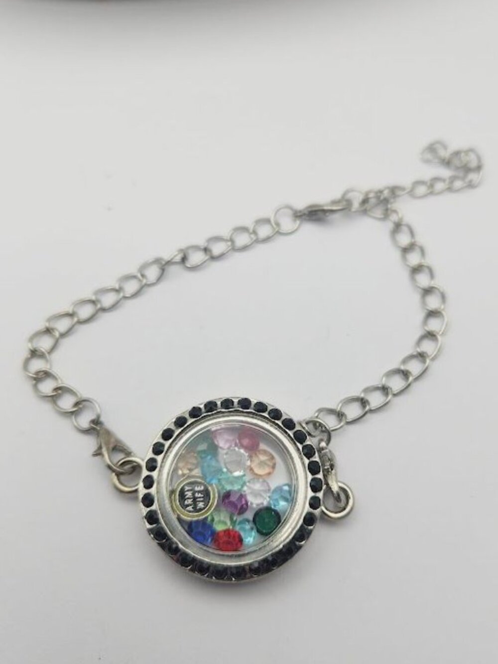Rhinestone Memory Locket with crystals (changeable) Army Wife bracelet